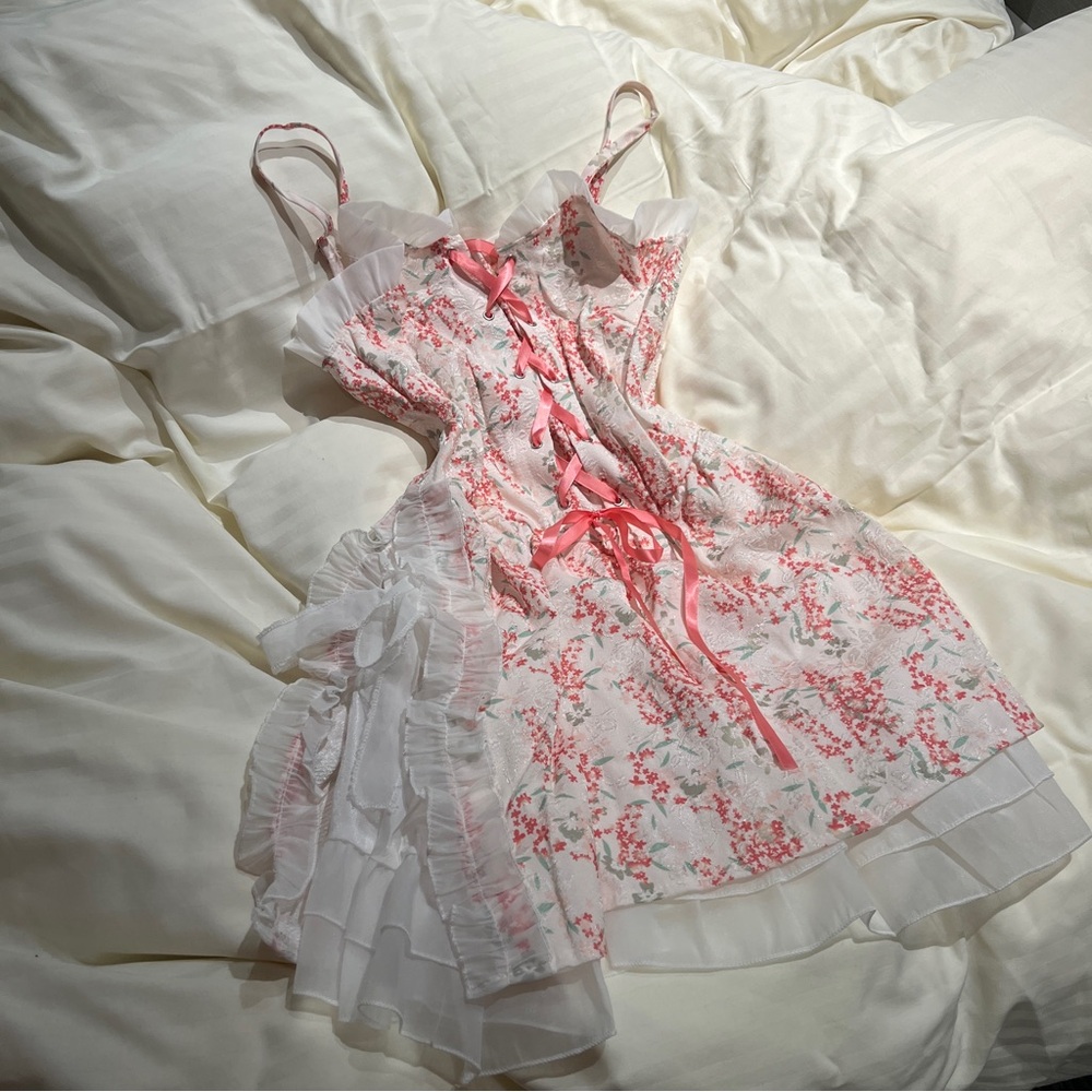 Cute Coquette Lace Floral Summer Dress
